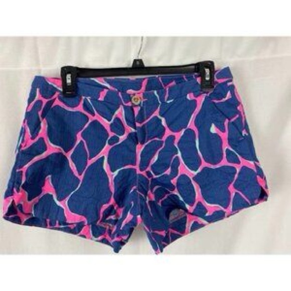 Lilly Pulitzer Pants - Lilly Pulitzer “Sri Lanka” Blue And Hot Pink Buttoned Shorts With Side Pockets